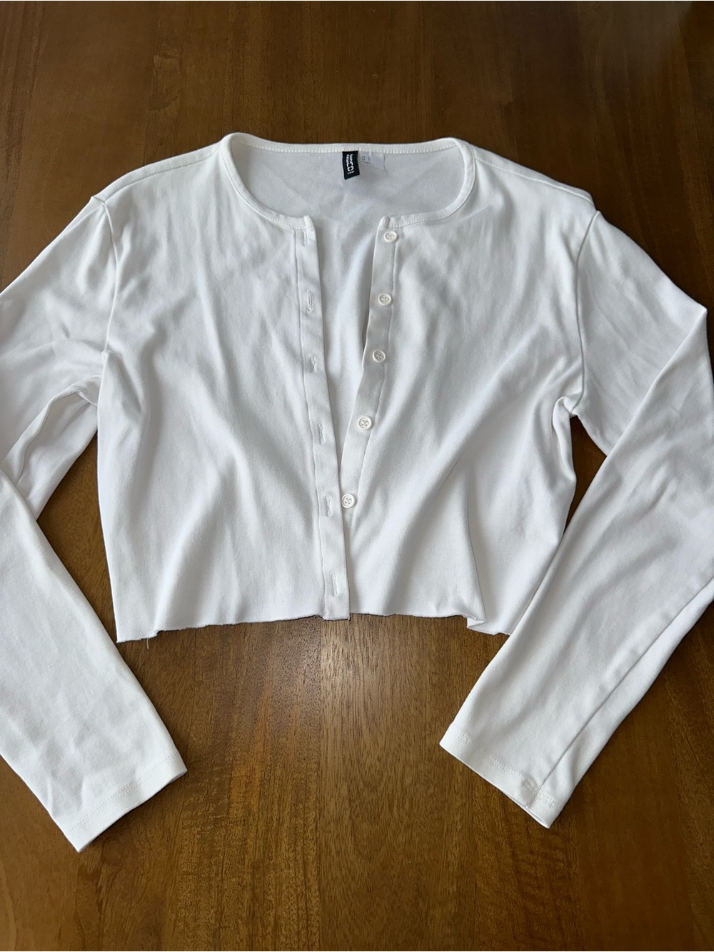 White Button-Front Long Sleeve Top